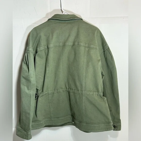 LOFT Olive Green Utility Button up Cinch Waist Canvas Jacket Size XXL - Picture 2 of 8